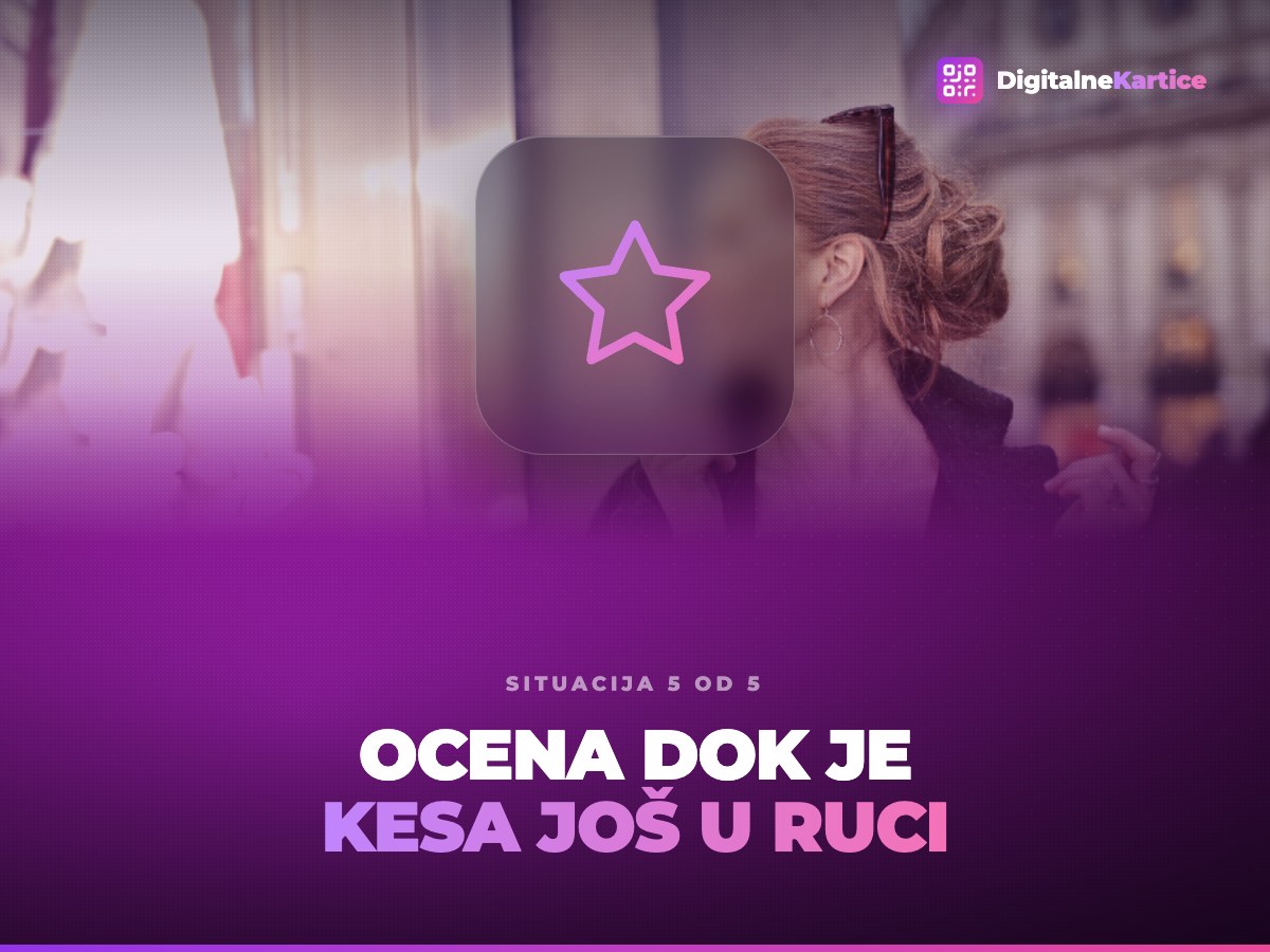 Ocena dok je kesa još u ruci. Kupac izlazi iz butika sa kesom, zadovoljan kupovinom