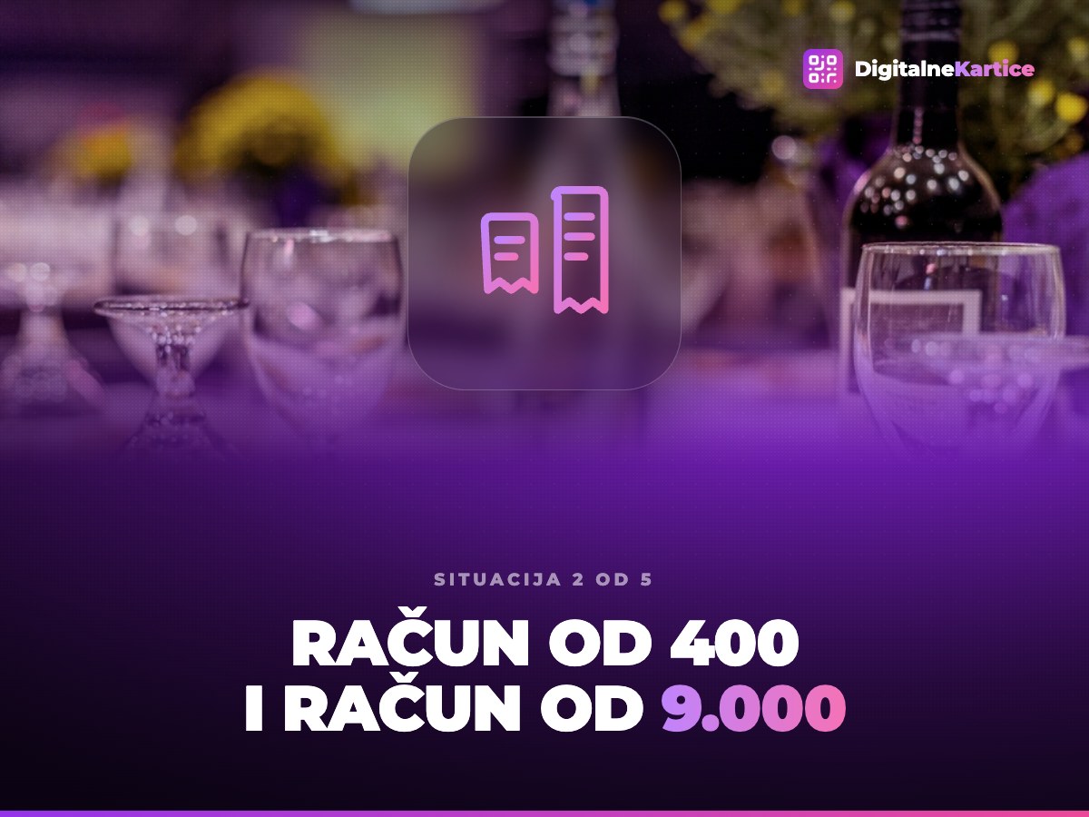 Račun od 400 i račun od 9.000. Sto sa više jela i flašom vina, veliki račun u restoranu