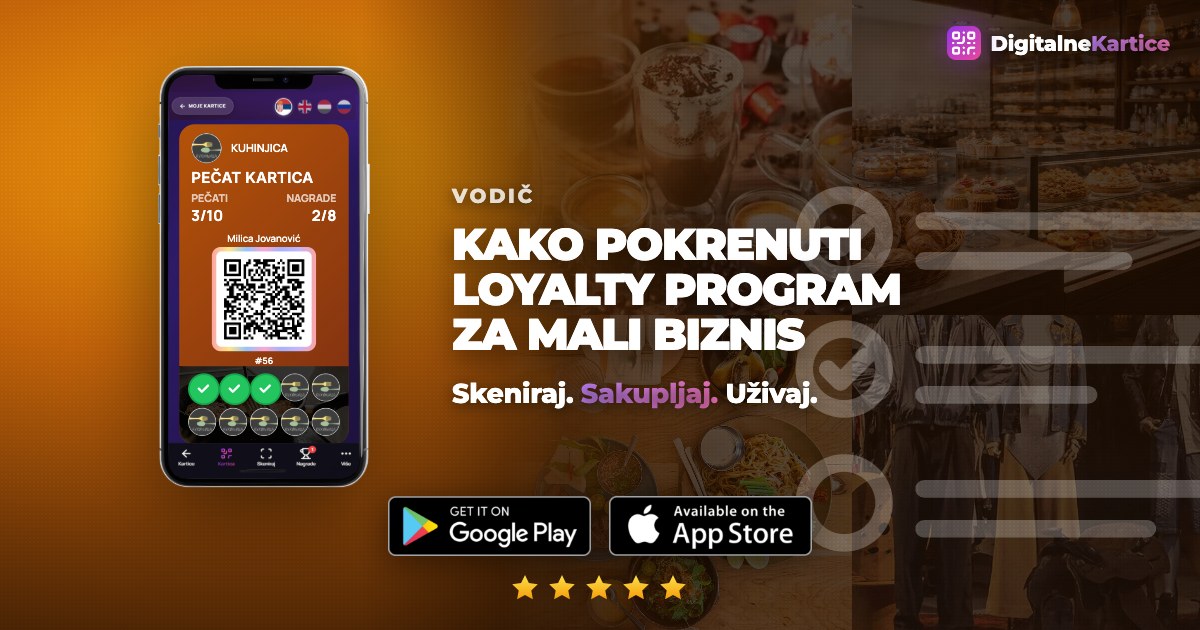 Kako pokrenuti loyalty program za mali biznis: digitalna pečat kartica sa sakupljenim pečatima u telefonu kupca