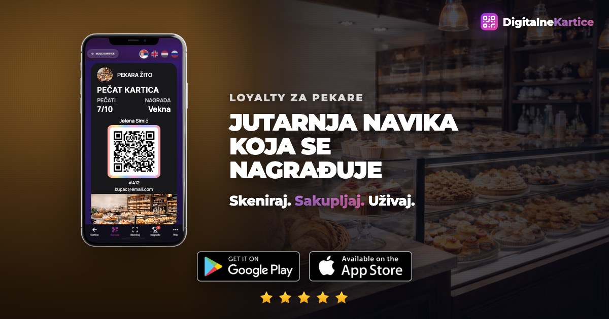 Loyalty program za pekare: kupac skuplja pečate na jutarnju kupovinu u aplikaciji