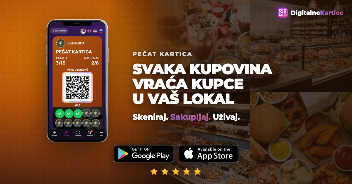 Digitalna pečat kartica: kupac skuplja pečate u aplikaciji i dobija nagradu koju vi birate