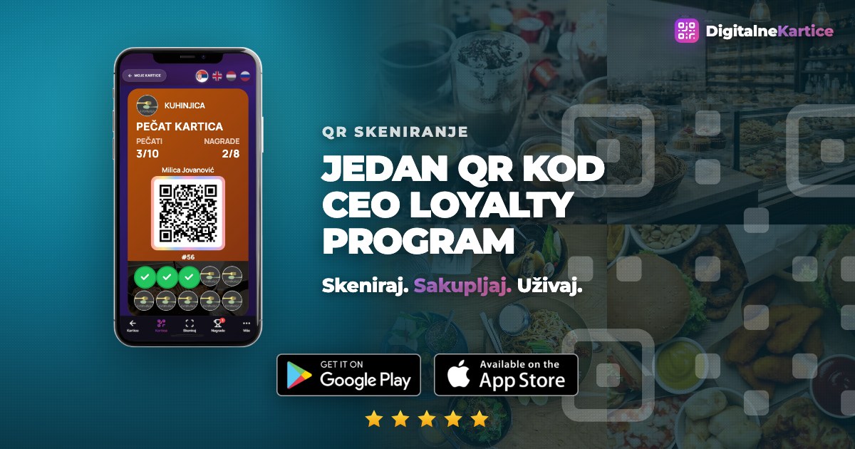 QR skeniranje za loyalty karticu: kupac skenira QR kod sa računa i poseta se beleži sama